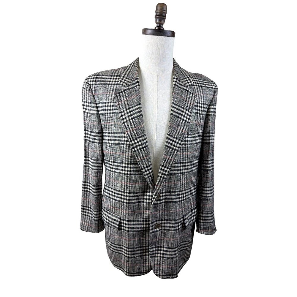 BOSS Hugo Boss Men's 42S Plaid Gray Plaid Wool Blazer Glen Check Sport Coat - Picture 5 of 16